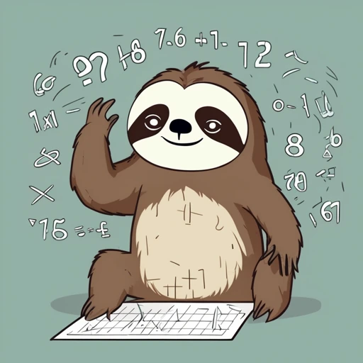 A confused cartoon sloth scratching its head with a puzzled expression looking at a complicated math equation